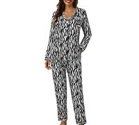 Generisch Pigiama da donna, lungo, autunno, inverno, caldo, in cotone, biancheria intima termica, pigiameria, pigiameria, pigiama a quadri, in due pezzi, per il tempo libero, O5, XL