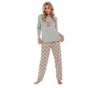 Generisch Pigiama da donna lungo con stampa bue, divertente in due pezzi, a maniche lunghe, set di pigiameria, pigiama da notte e pantaloni da notte, grigio., S