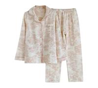 Generisch Pigiama da donna lungo, in due pezzi, in raso, per la casa, con tasche, girocollo, pigiama, in due pezzi, biancheria da notte morbida, Pajamas B2-light Rosa, L