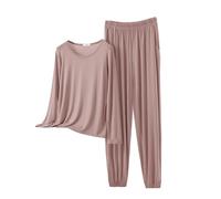 Generisch Pigiama da donna, lungo, morbido, da donna, in cotone, a maniche lunghe, per la casa, per l'inverno, per il tempo libero, in due pezzi, da notte, leggero e sottile, d, XL