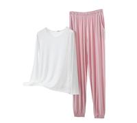 Generisch Pigiama da donna, lungo, morbido, da donna, in cotone, a maniche lunghe, per la casa, per l'inverno, per il tempo libero, in due pezzi, da notte, leggero e sottile, l, XL