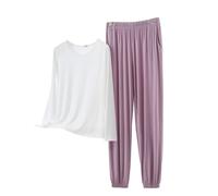 Generisch Pigiama da donna, lungo, morbido, da donna, in cotone, a maniche lunghe, per la casa, per l'inverno, per il tempo libero, in due pezzi, da notte, leggero e sottile, k, M