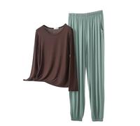 Generisch Pigiama da donna, lungo, morbido, da donna, in cotone, a maniche lunghe, per la casa, per l'inverno, per il tempo libero, in due pezzi, da notte, leggero e sottile, u, XXL