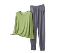 Generisch Pigiama da donna, lungo, morbido, da donna, in cotone, a maniche lunghe, per la casa, per l'inverno, per il tempo libero, in due pezzi, da notte, leggero e sottile, p, M