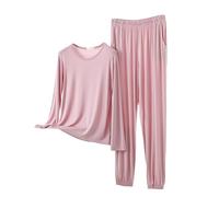 Generisch Pigiama da donna, lungo, morbido, da donna, in cotone, a maniche lunghe, per la casa, per l'inverno, per il tempo libero, in due pezzi, da notte, leggero e sottile, a, L