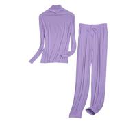 Generisch Pigiama da donna, lungo, morbido, leggero, comodo, in due pezzi, per autunno e inverno, per la casa, caldo, a maniche lunghe e per il sonno, per il tempo libero, Lilla, 4XL