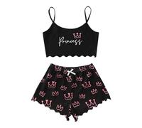 Generisch Pigiama da donna, lungo, per Halloween, a maniche lunghe, per la casa, per l'inverno, biancheria da notte, caldo, da donna, set da 3/4, lungo, in cotone, Pajamas B1-hot Rosa, M