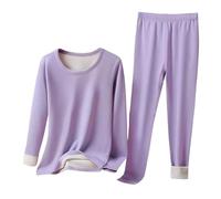 Generisch Pigiama da Donna Lungo T-shirt + Set di Due Pezzi in Pile Monocromatico Caldo Pigiami in Pile Elasticizzato Morbido Abbigliamento da Casa Elegante Casual Set per Casa e Relax, Lilla 10, L