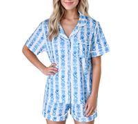 Generisch Pigiama da donna per dormire e loungewear, dolce pigiama da donna con bottoni, set per il tempo libero, pigiama da casa, Celeste., M
