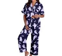 Generisch Pigiama da donna per Halloween con design a fantasma, divertente pigiama in bianco e nero | set di biancheria da notte in due pezzi, Stil_j03 viola, XXL