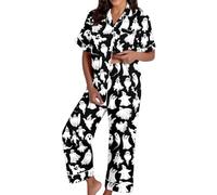 Generisch Pigiama da donna per Halloween con design a fantasma, divertente pigiama in bianco e nero | set di biancheria da notte in due pezzi, Stil_j02 Nero, S