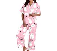 Generisch Pigiama da donna per Halloween con motivo fantasma, pigiama in due pezzi, camicia abbottonata e pantaloni lunghi, comoda biancheria da notte in viola, Stil_f04 rosa, XL