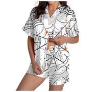 Generisch Pigiama da donna per Halloween, set di pigiama da donna, in flanella, per la biancheria da notte, per le vacanze, pigiama con stampa lucida, Pajamas B2-bianco, S