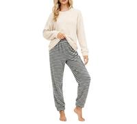 Generisch Pigiama da donna, set da 2 pigiama con top e pantaloni lunghi in pile, morbido e caldo flanella da notte Pjs per le donne in flanella per il pigiama invernale, Nero , L