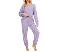 Generisch Pigiama da donna, set da 2 pigiama con top e pantaloni lunghi in pile, morbido e caldo flanella da notte Pjs per le donne in flanella per il pigiama invernale, Lilla, XL