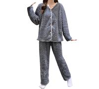 Generisch Pigiama da donna ultra morbido per autunno e inverno, con elegante design jacquard, a maniche lunghe e pantaloni lunghi per il massimo calore e comfort nella stagione fredda, Blu marino, XXL
