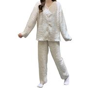 Generisch Pigiama da donna ultra morbido per autunno e inverno, con elegante design jacquard, a maniche lunghe e pantaloni lunghi per il massimo calore e comfort nella stagione fredda, bianco, XXL