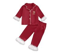 Generisch Pigiama da ragazzo a maniche lunghe, aperto davanti con colletto a risvolto, accogliente homewear, lounge per bambini, vacanze, feste in famiglia, Colore: rosso, 13- 14 anni