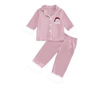 Generisch Pigiama da ragazzo, a maniche lunghe, aperto sul davanti, loungewear con colletto a risvolto, accogliente abbigliamento da casa per le vacanze dei bambini, Colore: rosa., 12- 13 Anni