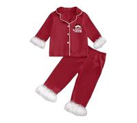 Generisch Pigiama da ragazzo, a maniche lunghe, aperto sul davanti, loungewear con colletto a risvolto, accogliente abbigliamento da casa per le vacanze dei bambini, Colore: rosso, 2-3 Anni