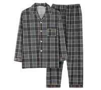 Generisch Pigiama da uomo, a quadretti, in due pezzi, lungo, a maniche lunghe e pantaloni da lounge, per la casa, comodo, super morbido, per il sonno, per autunno e inverno, O nero., 4XL