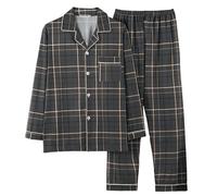 Generisch Pigiama da uomo, a quadretti, in due pezzi, lungo, a maniche lunghe e pantaloni da lounge, per la casa, comodo, super morbido, per il sonno, per autunno e inverno, O grigio., 4XL