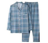 Generisch Pigiama da uomo, a quadretti, in due pezzi, lungo, a maniche lunghe e pantaloni da lounge, per la casa, comodo, super morbido, per il sonno, per autunno e inverno, O blu scuro, 4XL