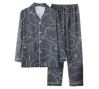 Generisch Pigiama da uomo, a quadretti, in due pezzi, lungo, a maniche lunghe e pantaloni da lounge, per la casa, comodo, super morbido, per il sonno, per autunno e inverno, O grigio scuro, 4XL