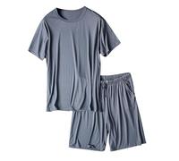 Generisch Pigiama da uomo, estivo, a maniche corte, con scollo a V, per il tempo libero, in cotone, con tasche, per la palestra, per il sonno, maglietta piatta