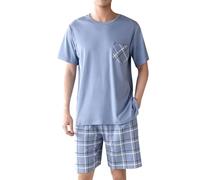 Generisch Pigiama da uomo, estivo, cotone, a maniche corte, casual, semplice, può essere indossato fuori dalla tuta domestica, Azzurro, 3XL