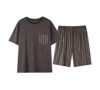 Generisch Pigiama da uomo, estivo, cotone, a maniche corte, casual, semplice, può essere indossato fuori dalla tuta domestica, bronzo, L