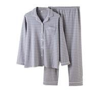 Generisch Pigiama da uomo in morbido pile con colletto elasticizzato a maniche lunghe pantaloni comodi vestiti da casa per la stagione fredda, grigio chiaro., L