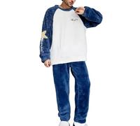 Generisch Pigiama da uomo in morbido tessuto non tessuto di corallo invernale, con imbottitura, caldo per la stagione fredda, Blu, 4XL