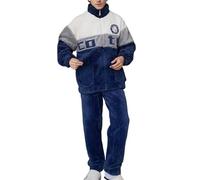 Generisch, pigiama da uomo invernale caldo in flanella, a maniche lunghe, comodo, per il tempo libero, casa, in coral fleece, biancheria intima per la casa, Blu, XXL