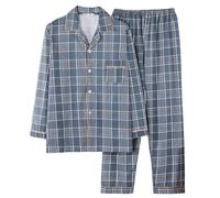 Generisch Pigiama da uomo lungo a quadri, set da notte a quadri, comodo e morbido, in cotone, con tasche per il tempo libero, pijamas, 01 blu., XXXXXL