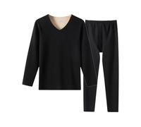 Generisch Pigiama da uomo, lungo, invernale, in due pezzi, girocollo, pigiameria, comodo, pigiameria, con tasca, morbido, per le giornate fredde, caldo pigiama da uomo, nero 2, XL