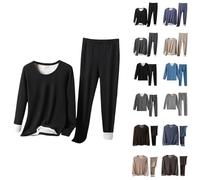 Generisch Pigiama da uomo, lungo, invernale, in due pezzi, girocollo, pigiameria, comodo, pigiameria, con tasca, morbido, per le giornate fredde, caldo pigiama da uomo, #01 Nero 1, XL