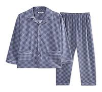 Generisch Pigiama da uomo, lungo, leggero, per il tempo libero, elegante, con tasche, con scollo a V, a quadretti, rinfrescante