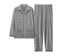 Generisch Pigiama da uomo, termico, in due pezzi, invernale, lungo, con colletto rovesciato, vestibilità comoda, pigiameria a righe, minimalista, hmoewear per uomini e tutti i giorni, O grigio., L