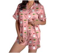 Generisch Pigiama di Natale per la famiglia, pigiama di Natale, pigiama per bambini, con scollo rotondo, a plaid, a maniche lunghe, pigiama di Natale, Pajama B3-rosa, XL