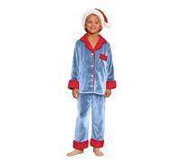 Generisch Pigiama familiare a maniche lunghe, in pile, adatto per genitori e bambini, per la casa per bambini, Celeste., 5-6 Jahre