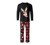 Generisch Pigiama in famiglia adatto per un anno intero, accogliente biancheria da notte per papà, mamma, bambini, feste in vacanza, Nero , 3XL