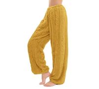 Generisch Pigiama in flanella da donna - Pantaloni casa foderati, a vita elastica, a gamba larga, in corallo, per il tempo libero, invernali, monocromatici, comodi e caldi per la casa, giallo., L