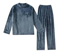 Generisch Pigiama in flanella, da uomo, con fodera in pile, spessa, termico, biancheria da notte in due pezzi, scollo rotondo, in tessuto non tessuto corallo, morbido, per la casa, comodo, semplicità