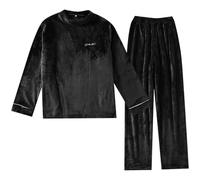 Generisch Pigiama in flanella, da uomo, con fodera in pile, spessa, termico, biancheria da notte in due pezzi, scollo rotondo, in tessuto non tessuto corallo, morbido, per la casa, comodo, semplicità