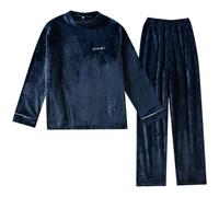Generisch Pigiama in flanella, da uomo, con fodera in pile, spessa, termico, biancheria da notte in due pezzi, scollo rotondo, in tessuto non tessuto corallo, morbido, per la casa, comodo, semplicità