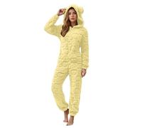 Generisch Pigiama in pile morbido con cappuccio, tuta a maniche lunghe per una comoda biancheria invernale e un comfort loungewear, giallo., L
