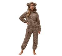 Generisch Pigiama in pile morbido con cappuccio, tuta a maniche lunghe per una comoda biancheria invernale e un comfort loungewear, caffè, M