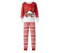 Generisch Pigiama in pile per famiglie con stampa natalizia per ore insieme a casa, occasioni speciali, Colore: rosso, XL