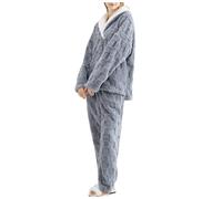 Generisch Pigiama invernale da donna, in flanella, con cardigan, per notti confortevoli, per un sonno riposante nella stagione fresca, Blu marino, XXL